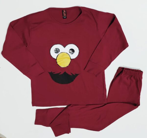 Baby Or Baba Maroon Elmo print Kids Night Suit (1Pcs) - Image 3