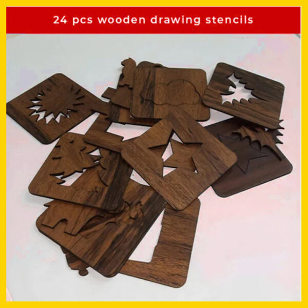 24 Pieces Kids Wooden Drawing Stencils Kit With Puzzle - Image 2
