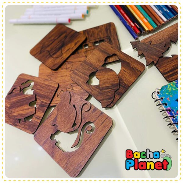 24 Pieces Kids Wooden Drawing Stencils Kit With Puzzle - Image 3
