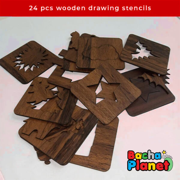 24 Pieces Kids Wooden Drawing Stencils Kit With Puzzle - Image 5