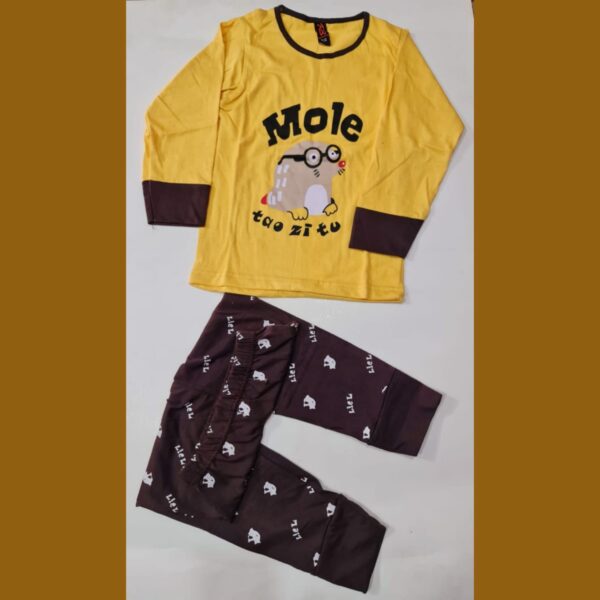 Baby or Baba Yellow and Brown MOLE print Night Suit for Kids (1 Pcs) - Image 3