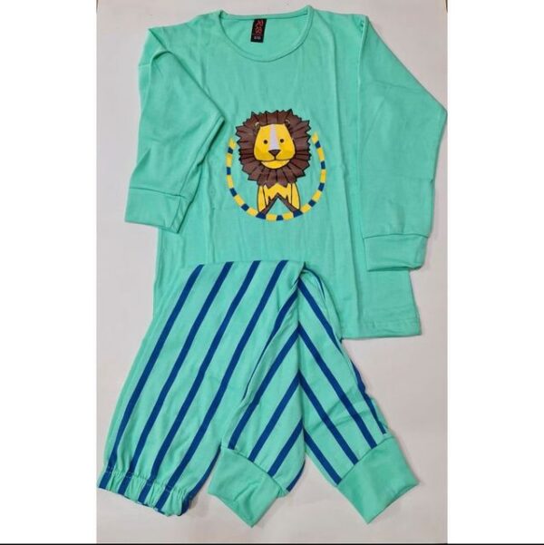 Baby or Baba Sea Green Lion with Stripes Pajama print Night Suit for Kids (1 Pcs) - Image 3