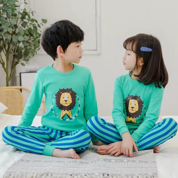 Baby or Baba Sea Green Lion with Stripes Pajama print Night Suit for Kids (1 Pcs) - Image 2