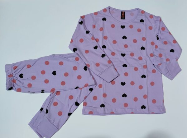 Baby or Baba Purple Hearts & Dots Full Sleeves Night Suit for Kids (1 Pcs) - Image 3