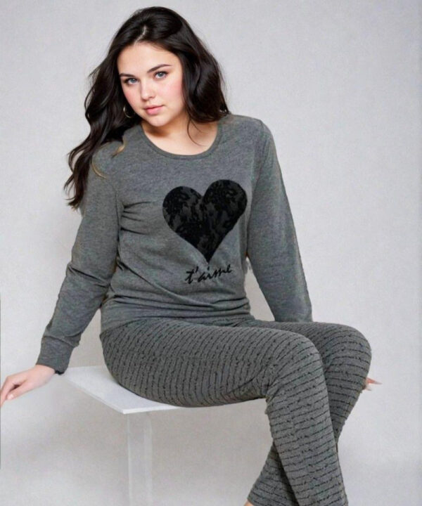 BLACK GRAY HEART Tee with Plazzo PJ Set