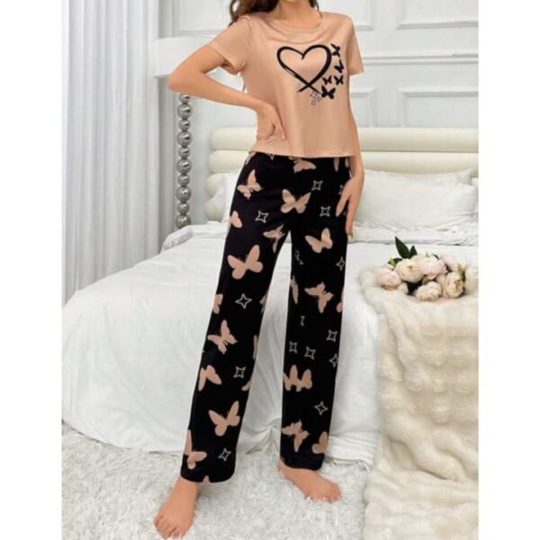 Butterflies & Heart Printed Tee with Printed Flapper -- Night Dress & Loungewear for Women & Girls (PJ Suit) - Image 3