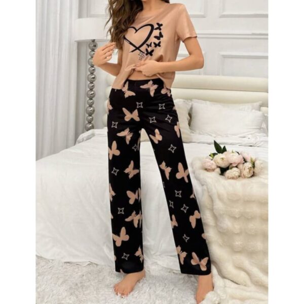Butterflies & Heart Printed Tee with Printed Flapper -- Night Dress & Loungewear for Women & Girls (PJ Suit) - Image 6