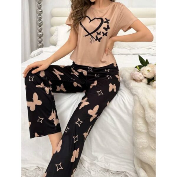 Butterflies & Heart Printed Tee with Printed Flapper -- Night Dress & Loungewear for Women & Girls (PJ Suit) - Image 5