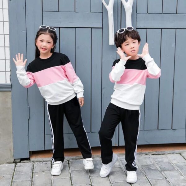 Kids Pink & Black Color Sweatshirt With Trouser Tracksuit For Kids Baby & Baba Both - Image 2