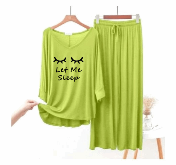 Lemon Green let me Sleep V-Neck Women Night Suit PJ Set - Image 3