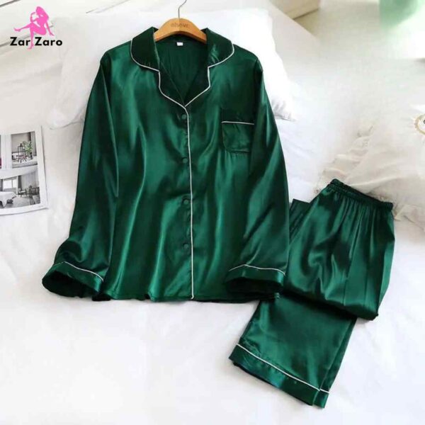 Persian Green Silk Dress(Complete Set) - Night Dress & Loungewear for Women & Girls (PJ Suit) - Image 2