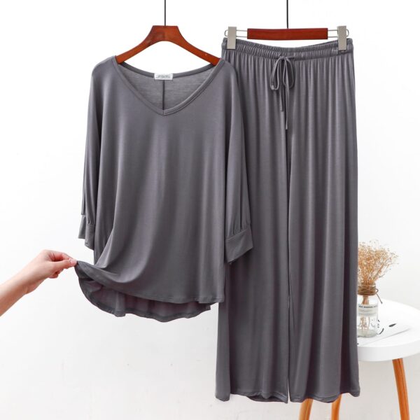 Plain Gray Tee with Plazzo Pajama Full Sleeves Suit - Image 3