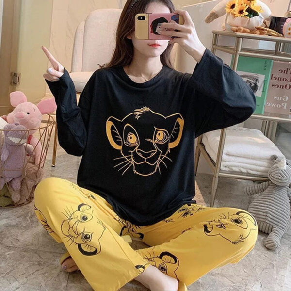 SIMBA Printed Black Tee with Yellow Printed Trouser - Nightwear