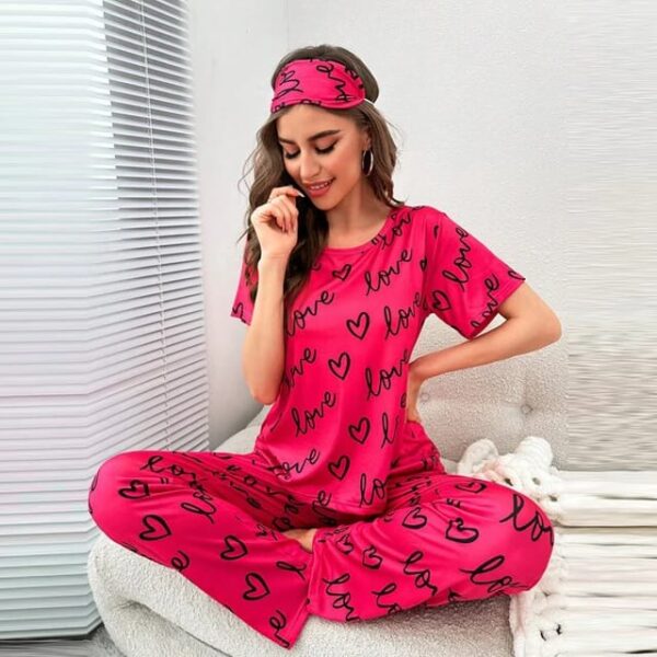 Shocking Pink Love Printed T-shirt And Trouser Suit - Image 2