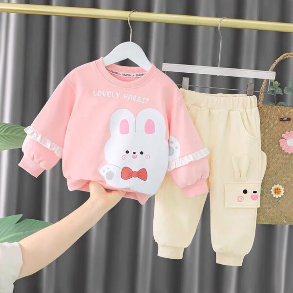 Tea Pink Lovely Rabbit Print Sweatshirt With Trouser For Kids Baby & Baba Both - Image 2
