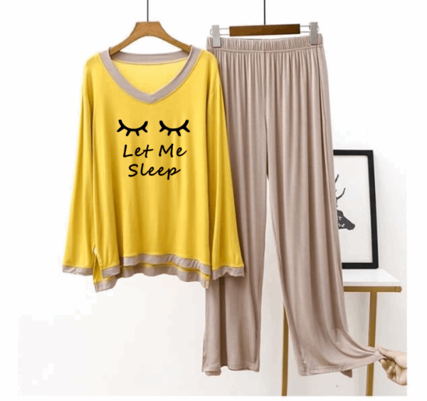 Yellow let me Sleep V-Neck T Shirt with Contrast Trouser PJ Set - Image 3