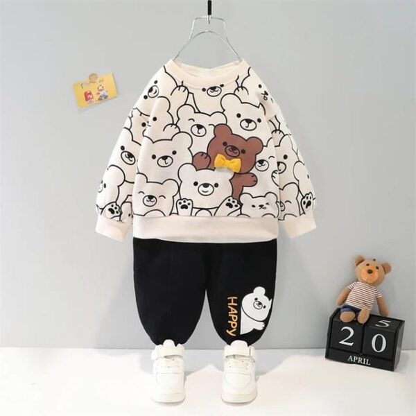 White with Brown Bears Print Sweatshirt With Trouser For Kids Baby & Baba Both - Image 3