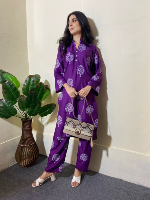 Tree Design Women's Stitched Arabic Lawn Printed Suit - Image 3