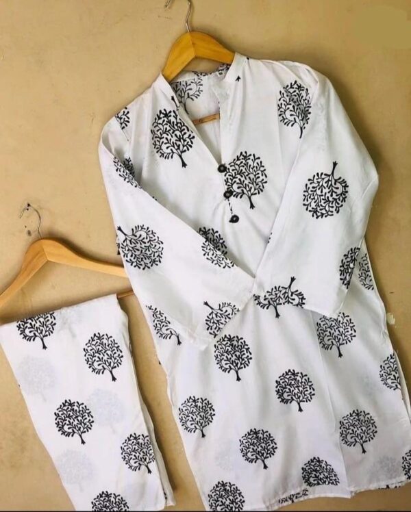 Tree Design Women's Stitched Arabic Lawn Printed Suit - Image 6