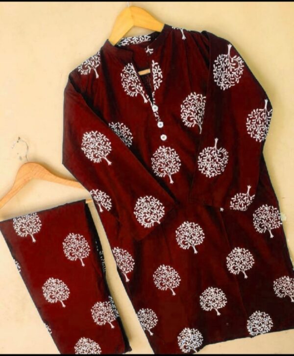 Tree Design Women's Stitched Arabic Lawn Printed Suit - Image 8