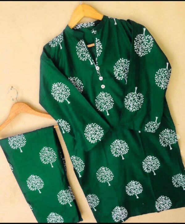 Tree Design Women's Stitched Arabic Lawn Printed Suit - Image 9