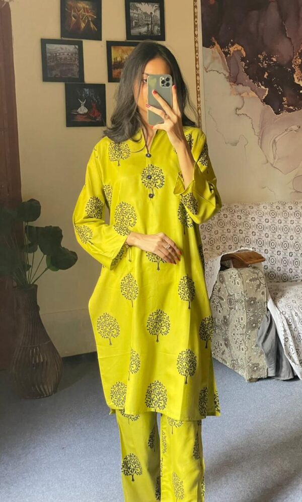 Tree Design Women's Stitched Arabic Lawn Printed Suit - Image 10