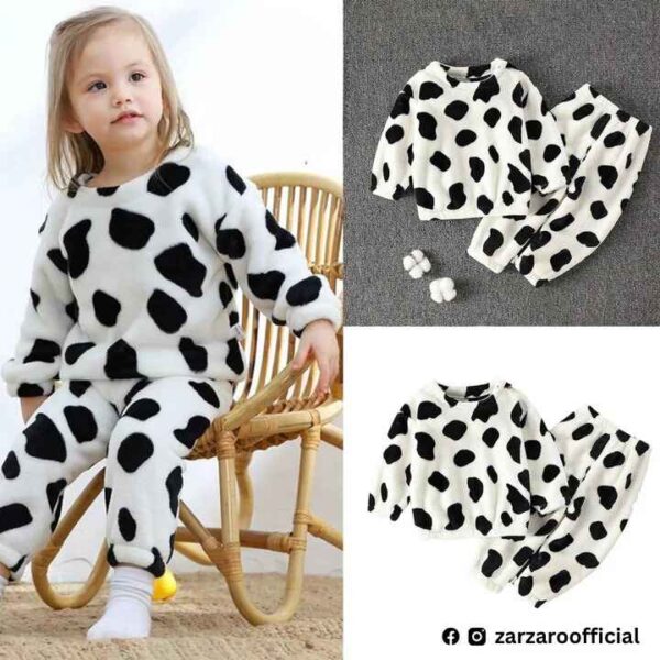 White & Black Cow Print Sweatshirt With Trouser For Kids Baby & Baba Both - Image 5