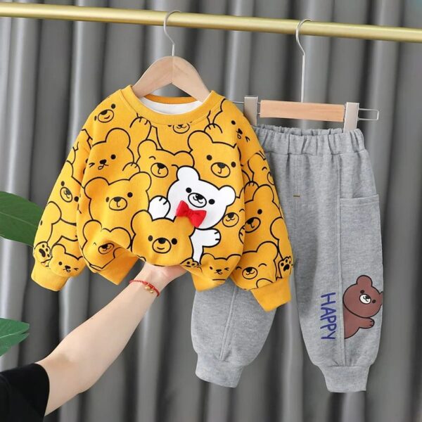 Yellow Bears Print Sweatshirt With Grey Trouser For Kids